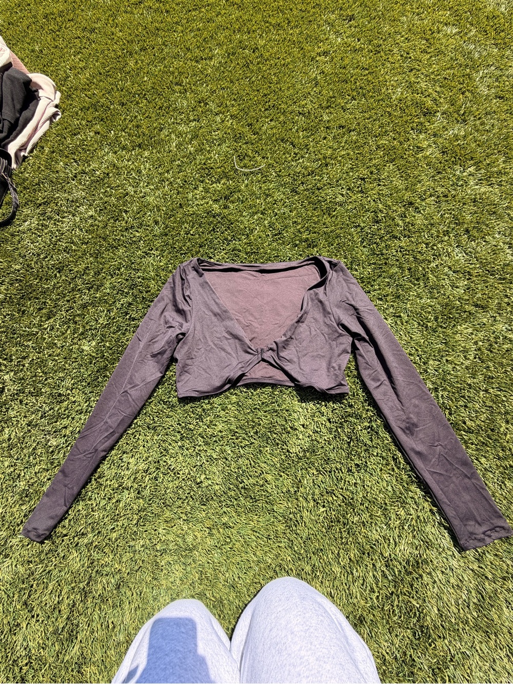 SKIMS Swim Long Sleeve Twist Crop Top - Charcoal